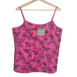 NEW Sonoma Size 2X Pink Palm Tree Top With Bra Support Casual Spaghetti Strap